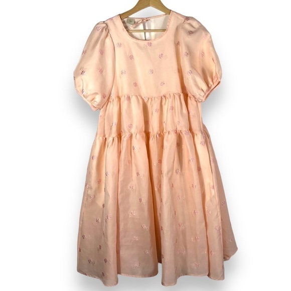 Twoi Design Lab Embroidered Tiered Puff Sleeve Babydoll Dress, Blush, Size 2/M - Picture 1 of 14